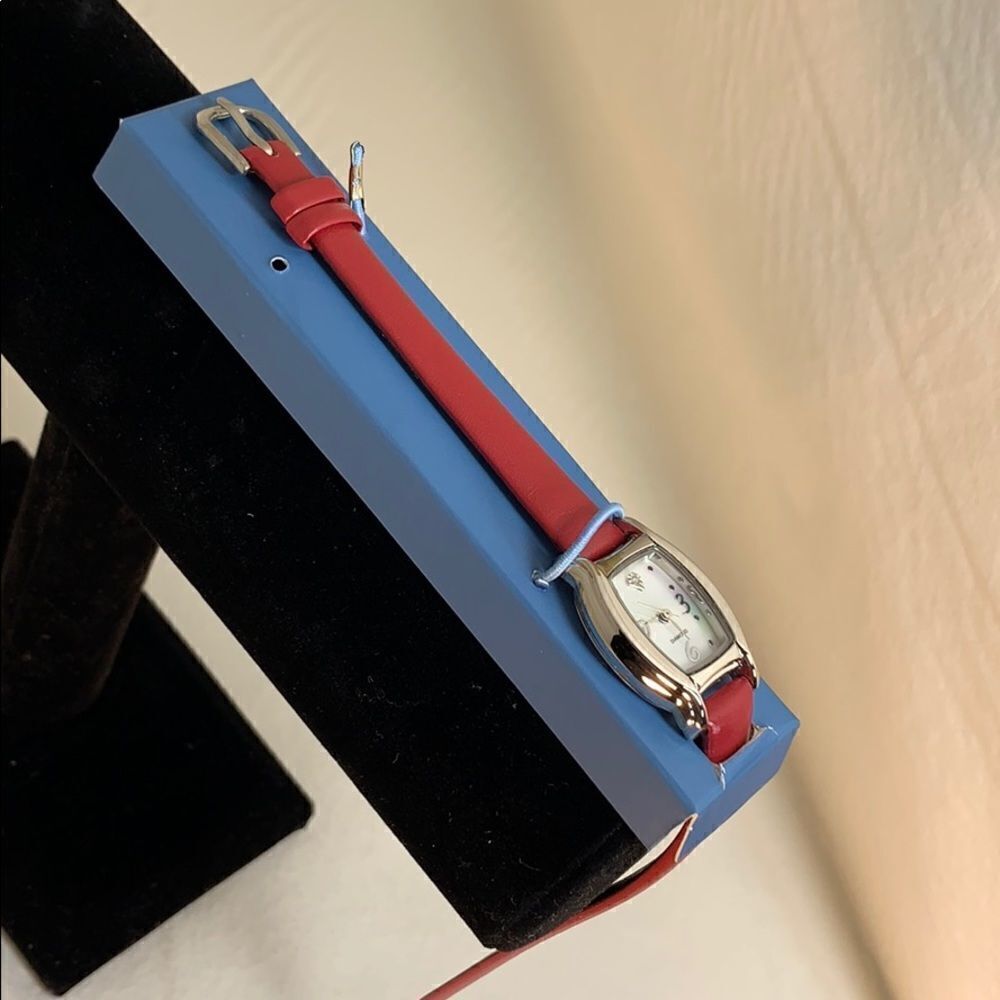 Diamond Accent Watch Mother Of Pearl Dial Red Band